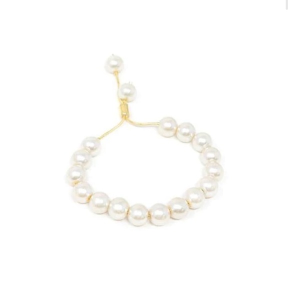 18K GOLD FILLED ROUND 10MM PEARL ADJUSTABLE BRACELET - Beige pearl - Picture 2 of 3